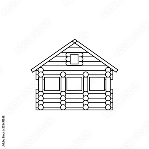 A chopped wooden house made of logs. Construction of environmentally friendly suburban housing. Linear isolated vector illustration. Design of joinery and carpentry products. Ideal for logo, icon, web