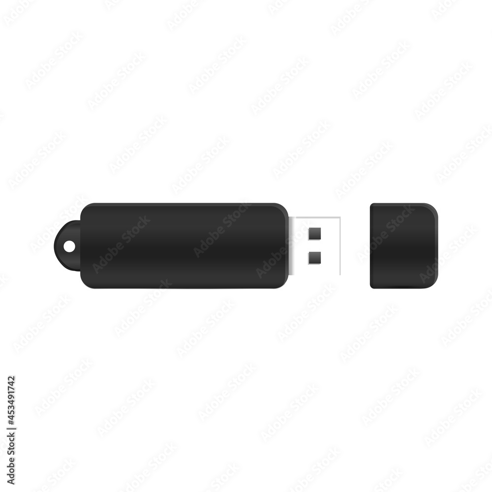 Vector isolated USB drive, black flash drive. Vector isolated USB drive, black flash drive.