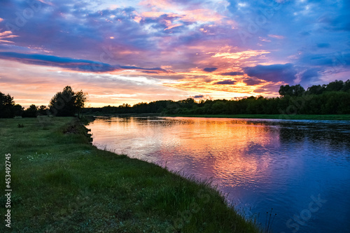 Fototapeta Naklejka Na Ścianę i Meble -  Lower Narew Valley, sunset on the Narew River, Łomża, Poland