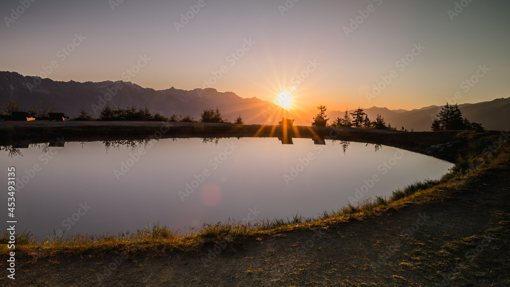 Sonnenaufgang Mutterer Speichersee Nockspitz Sonnenaufgang Mutterer Speichersee Nockspitz