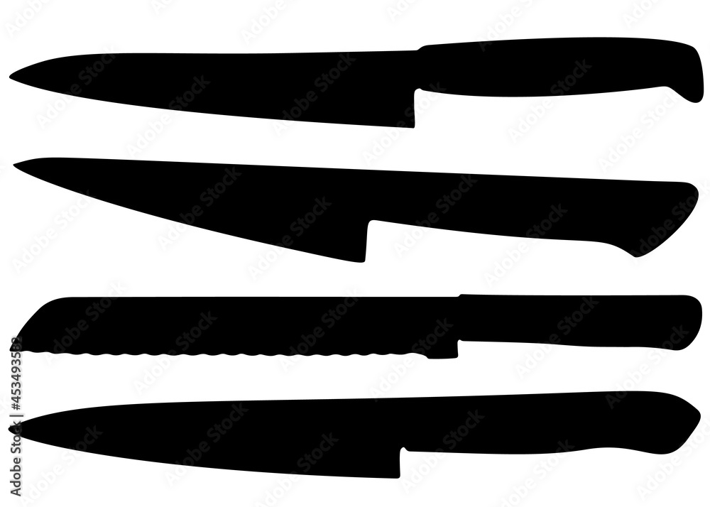 Large kitchen knives in a set. Vector image. Large kitchen knives in a set. Vector image.
