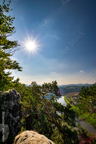 Rock formations and the view to the Elbe from the Bastei Bridge 