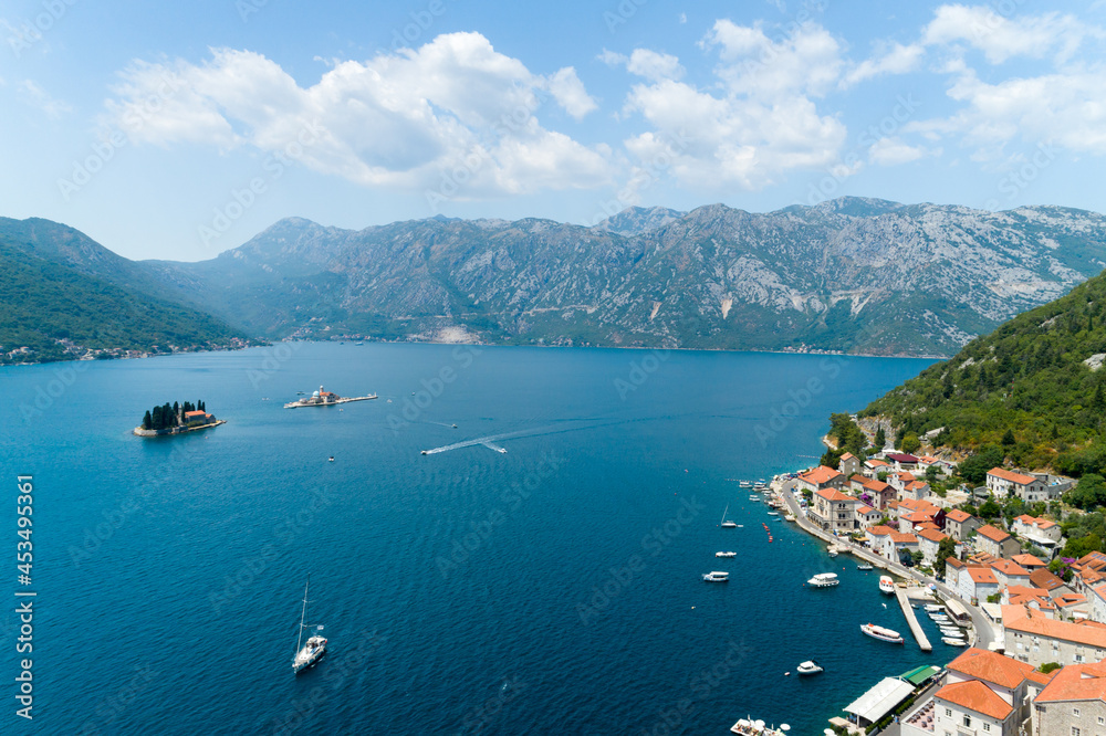 Aerial view of Old Perast in Kotor Bay, Montenegro