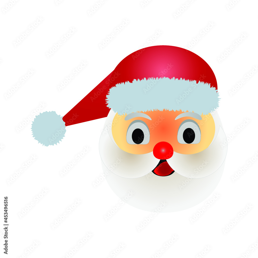 head of santa claus in a red hat on a white background head of santa claus in a red hat on a white background