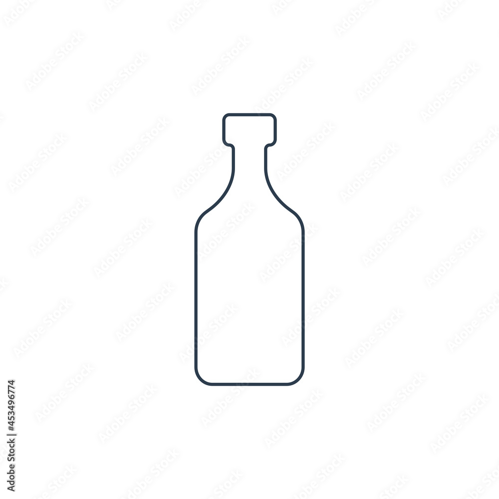 Rum bottle. Alcoholic drink for parties and celebrations. Simple black line shapes isolated. Black and white illustration on white background. Flat design style for any purposes Rum bottle. Alcoholic drink for parties and celebrations. Simple black line shapes isolated. Black and white illustration on white background. Flat design style for any purposes