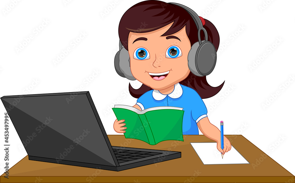 schoolgirl studying in front of a laptop schoolgirl studying in front of a laptop