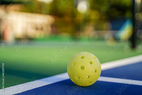 Close up of pickleball ballon court photo
