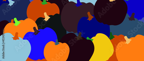 Background of pumpkins of different colors. Halloween color combination. Pumpkin collection vector illustration. Vector illustration autumn season