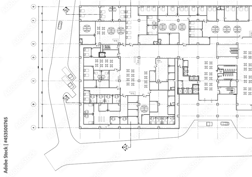 Floor plan designed building on the drawing. Floor plan designed building on the drawing.