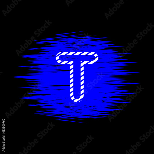 clipart icon letter t  and abstract blue brush stroke, simple, beautiful and cool vector graphic resource