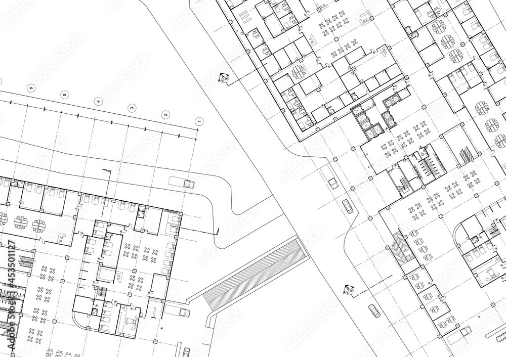 Floor plan designed building on the drawing. Floor plan designed building on the drawing.