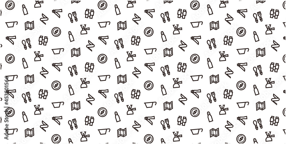 Hiking gear icon pattern background for website or wrapping paper (Monotone icon version)
