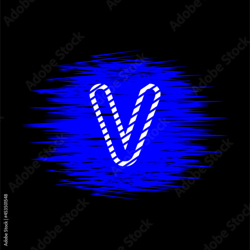 clipart icon letter v  and abstract blue brush stroke, simple, beautiful and cool vector graphic resource