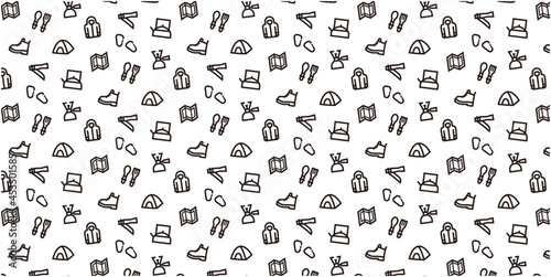 Outdoor gear icon pattern background for website or wrapping paper (Monotone icon version)