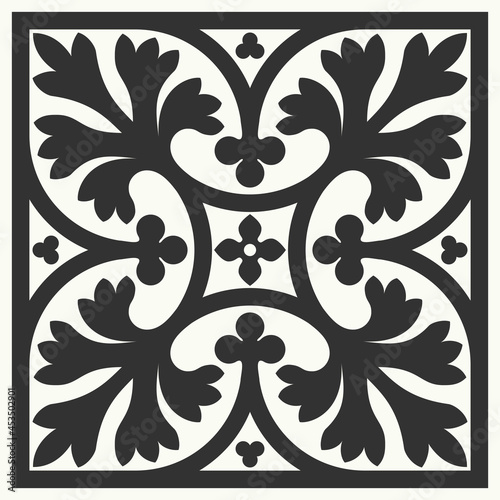 Portuguese floor ceramic tiles azulejo design, mediterranean pattern black and white