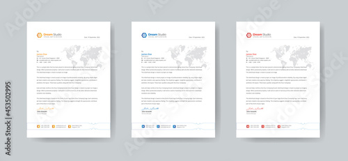 Business style letterhead template design with in 3 Colorful Accents Template