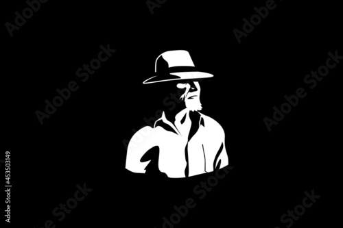 old man vector graphic with a bearded old man dressed in old-fashioned style for any business.