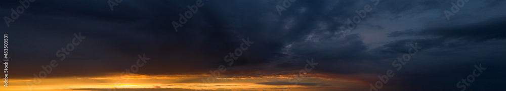  panorama sky. Beautiful cloud in the sunrise sky background. Sky banners background. - obrazy, fototapety, plakaty 