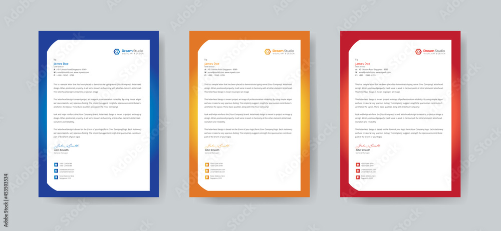 Abstract Letterhead Design Modern Business Letterhead in 3 Colorful Accents Design Template