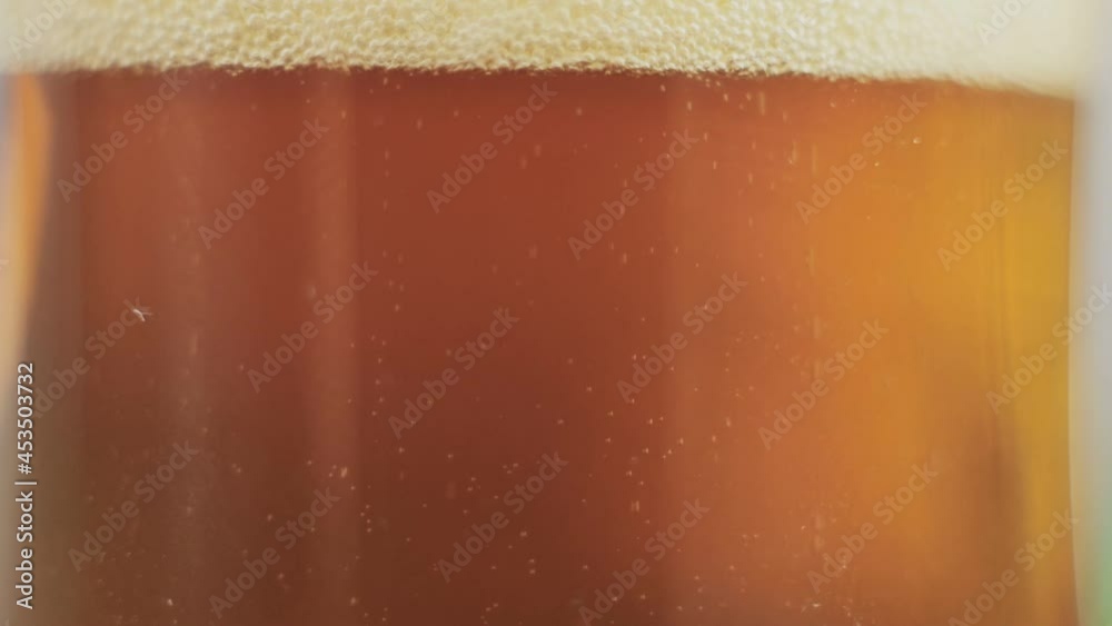 Close-up shot of beer bubbles