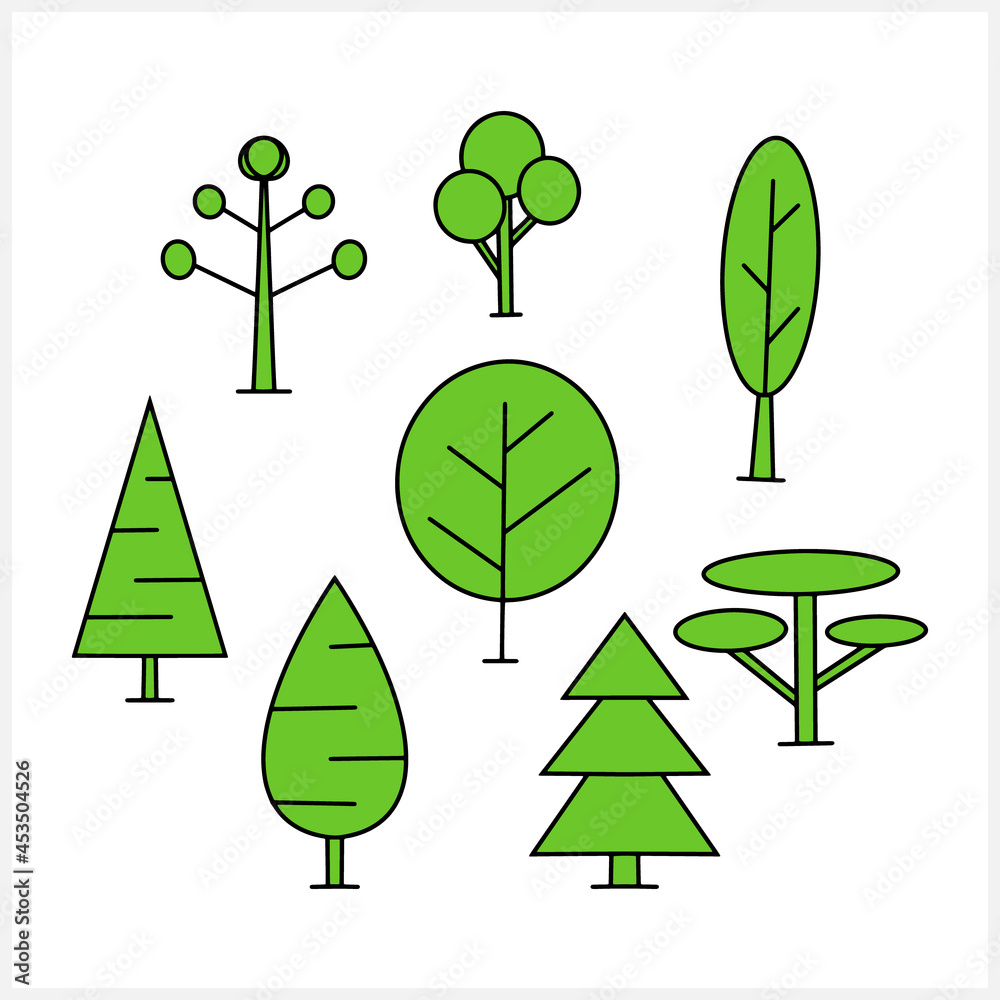 Doodle tree set clipart isolated. Sketch Vector stock illustration. EPS 10