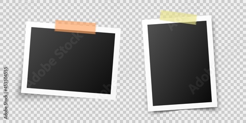 Vintage photo frames. Retro realistic photos for digital scrapbook album. Old empty pictures with shadow and transparent stickers.