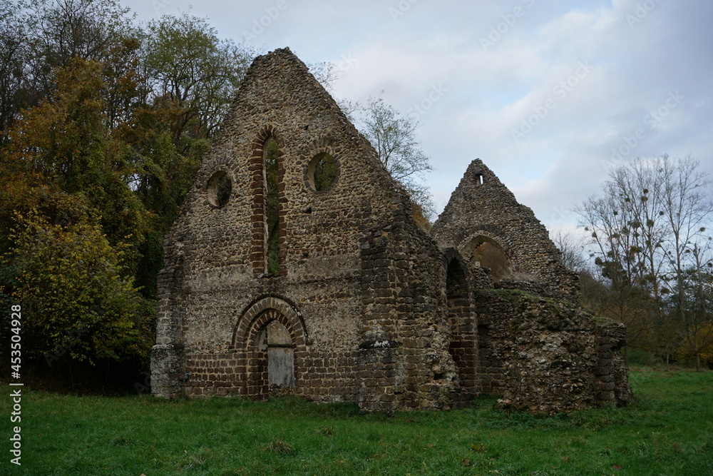 old stone church in ruins in countryside france