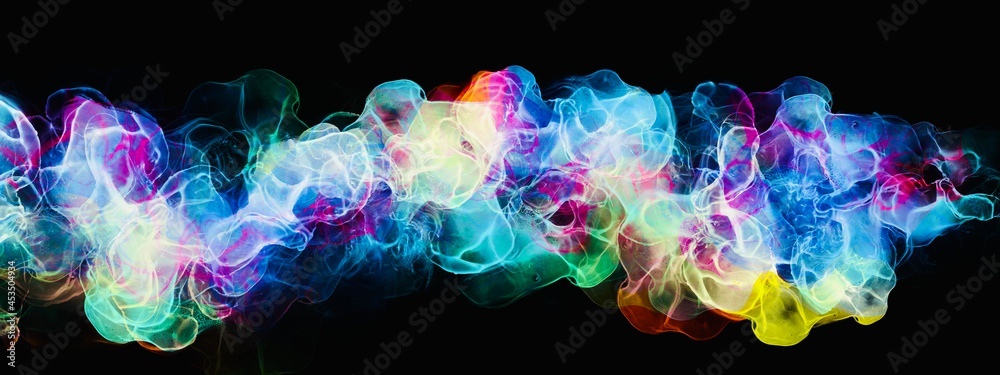 Abstract bright flames made with alcohol ink technique on the black background, liquid texture, colourful fire, wallpaper for print - obrazy, fototapety, plakaty 