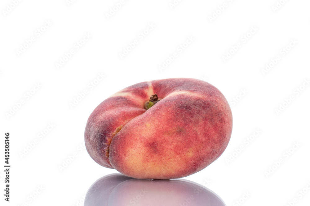 One juicy organic peach, close-up, isolated on white. One juicy organic peach, close-up, isolated on white.