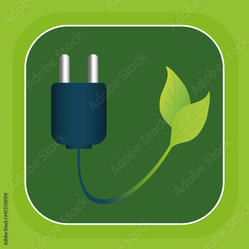 Symbol für grünen Strom durch einen Stecker der mit Blättern verbunden ist. Vektor