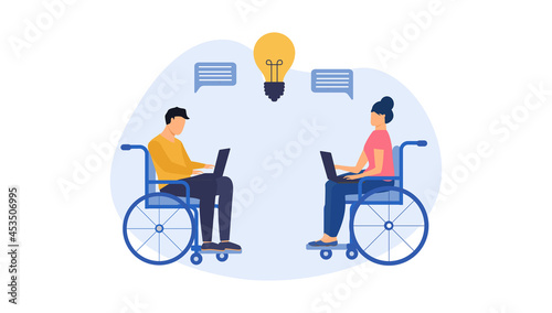 Obraz na płótnie Disabled people work in the office, vector illustration for web banner, infographic w salonie