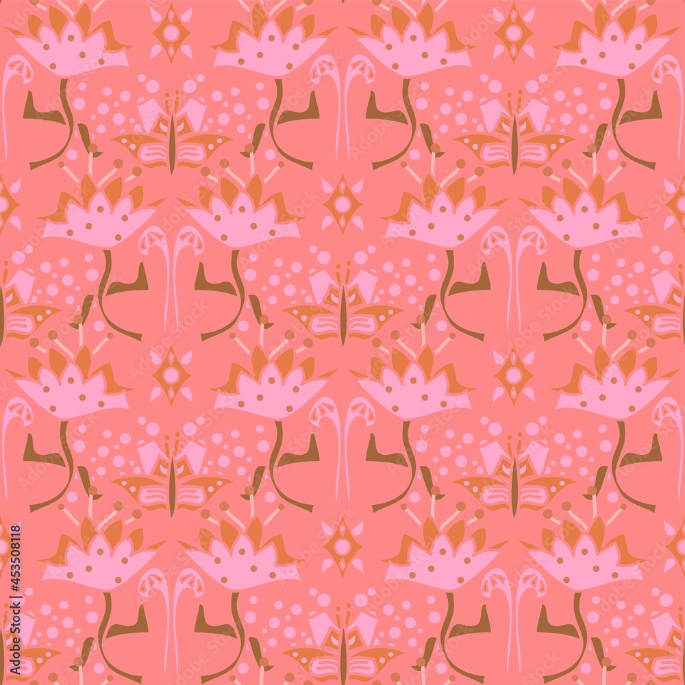 Sweet Pink Symmetrical Repeat Vector Pattern