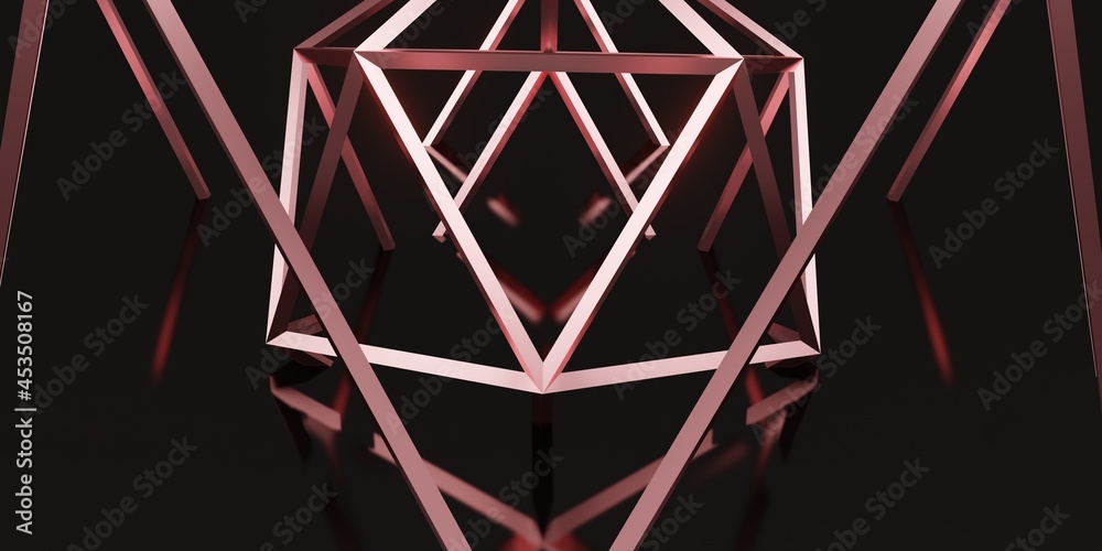 hexagon elegant structure lines black pink gold 3d illustration hexagon elegant structure lines black pink gold 3d illustration