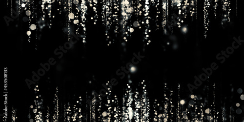 floating silver bokeh black background silver stardust 3D illustration