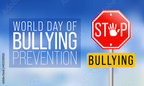 World day of Bullying prevention is observed every year in October, to focus and raise awareness on bullying. Vector illustration