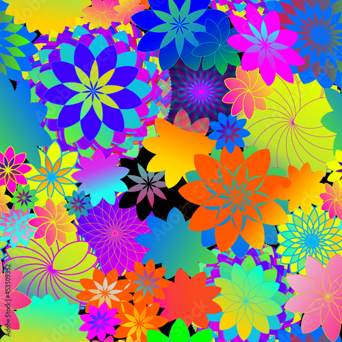 Brightly colored graphic flower pattern seamless design