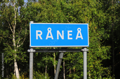 Road sign for the Swedish village Ranea.