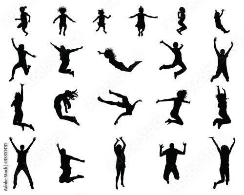 Black silhouettes of jumpers on a white background photo