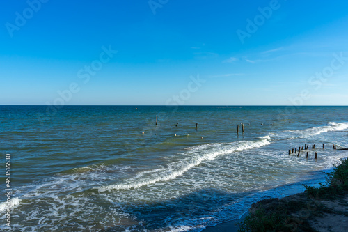 Landscape of Black Sea near Tuzly lagoons national park in Lebedivka, Ukraine photo