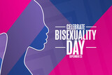 Celebrate Bisexuality Day. September 23. Holiday concept. Template for background, banner, card, poster with text inscription. Vector EPS10 illustration.