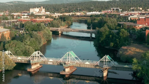 Aerial: Centennial Trail crossing the Spokane River, Spokane, Washington, USA