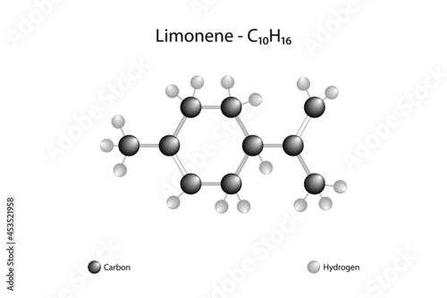 Molecular formula of limonene. Limonene is a colorless liquid aliphatic hydrocarbon classified as a cyclic monoterpene and is the main component of the oil in the fruit peels of citrus fruits.