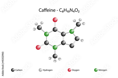 Molecular formula of caffeine. Caffeine is an alkaloid, also known as mateine or guaranin. photo