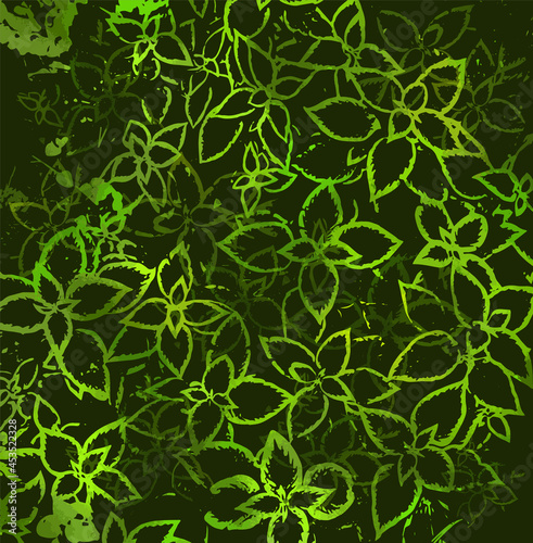 Background with green leaves. dark background . Vector illustration