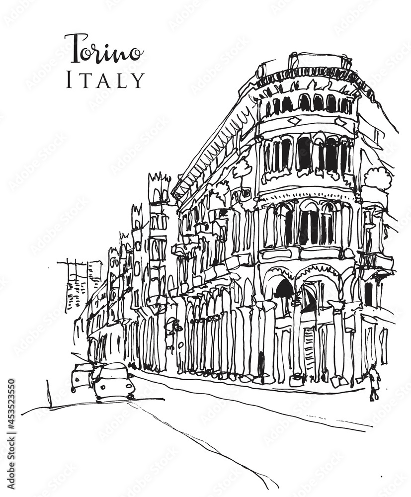 Drawing sketch illustration of Torino, Italy
