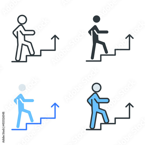 Personal development of training concept. Man walking towards,climbs up the stairs for career ladder. Career growth Increase. Development icon. Vector illustration Design on white background EPS10