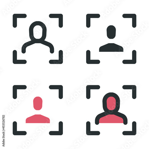 Face id, Facial authentication, face Scan detection. Biometric identification. Facial recognition, cyber security. Face recognition outline icon. Vector illustration. Design, white background EPS10