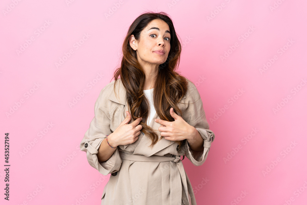 Woman over isolated background pointing to oneself Woman over isolated background pointing to oneself