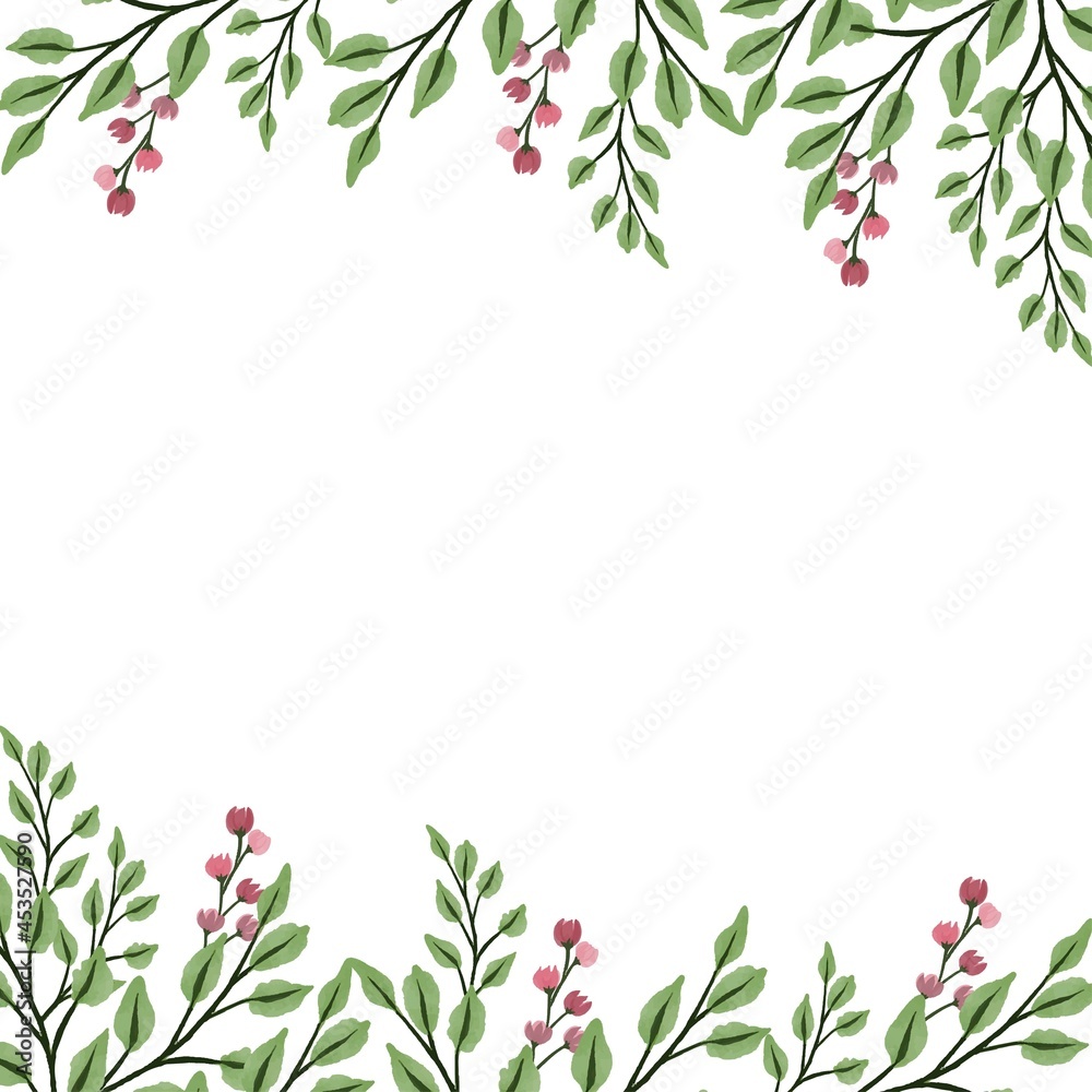 Fototapeta premium white background with pink wild plant border