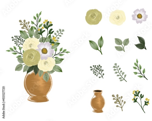 gold vase with arrangement of yellow roses bouquet